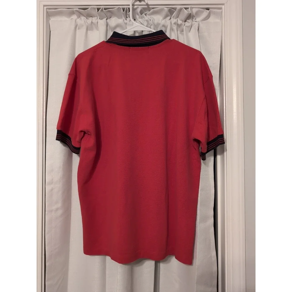 Scottish Isle by Bernette Men's Embroidered Cotton Golf Polo Red & Navy L Preppy